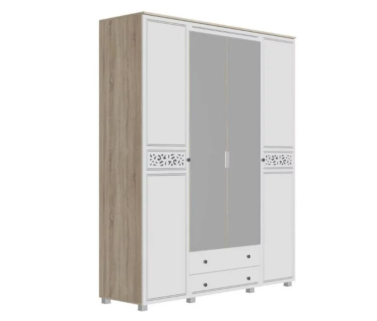 Шкаф четырехстворчатый Мадлен 06 Дуб сонома светлый Ясень белый Золото_0