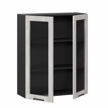 Шкаф кухонный 800 высокий со стеклом Джамис ЛД 296.460.000.072 Черный Белый камень_1