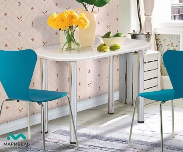 Стол обеденный 1100*600 овальный на металлических опорах Дуб беленый_0