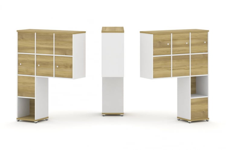 Надставка на стол высокая двухсторонняя + задняя стенка (8 шт.) + распашной фасад (6 шт.) CONCEPT CN.DNV-009 Дуб Винченцо Белый бриллиант Белый металл_0