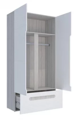 Шкаф двустворчатый с ящиками Палермо Юниор 07 Ясень шимо светлый Белый глянец_2