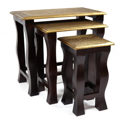 Комплект 3 столика Secret De Maison BRAHMA ( mod. ND-009) дерево манго/латунная чеканка, 56х36х50, 41х30х45, 24х24х40_7