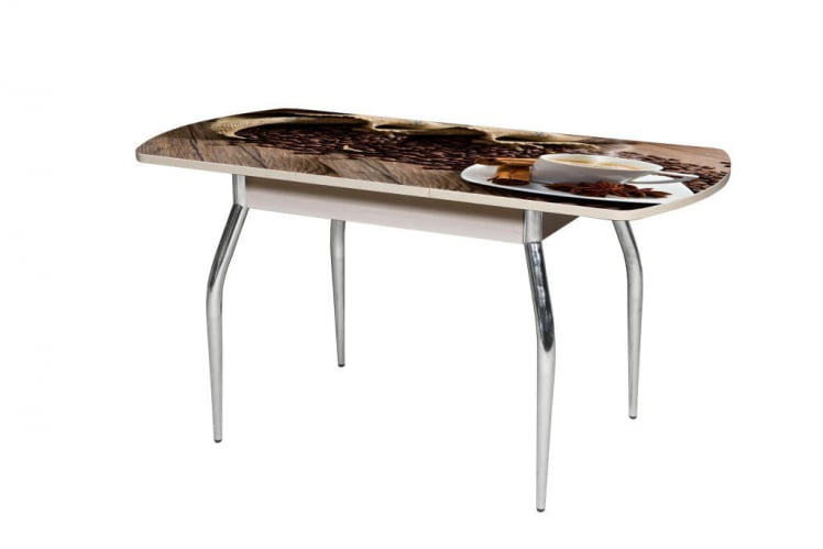 Стол раздвижной 1,45 Грация, СТЕКЛО, опоры изогнутые ХРОМ, Дуб беленый/R012_0