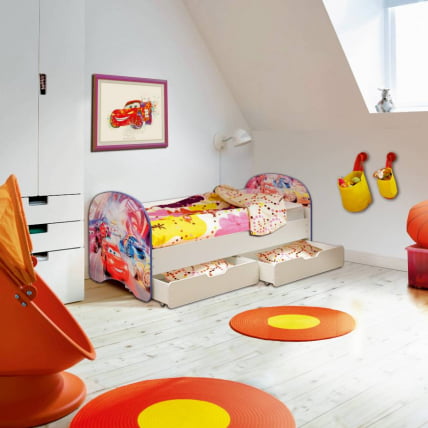 Кровать детская с фотопечатью с 2-мя ящиками 800*1900 Тачки_1