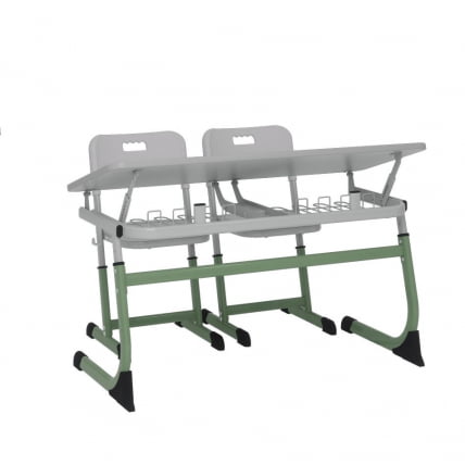Парта двухместная регулируемая по высоте СМАРТЙ с углом наклона столешницы (рост 3-5) Голубой/Серый / SMARTY_2