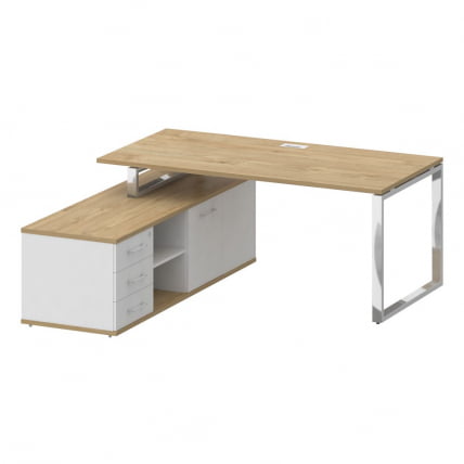 Стол руководителя с опорной греденцией , левый SHIFT SK.SRG-180 (L) Тиквуд Светлый/Белый Бриллиант_0