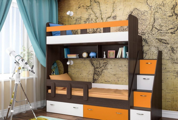 Кровать Юниор 1 (без бортика) бодего,Белое дерево,оранж_0