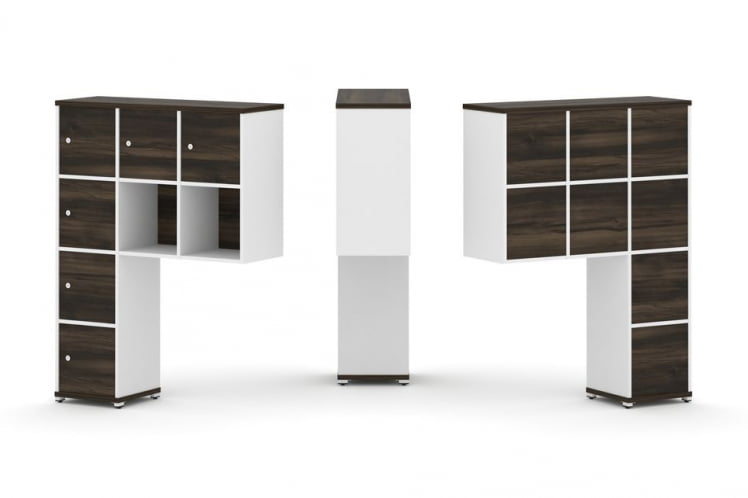 Надставка на стол высокая односторонняя + задняя стенка (8 шт.) + распашной фасад (6 шт.) CONCEPT CN.ONV-009 Дуб Мали Белый бриллиант Белый металл_0