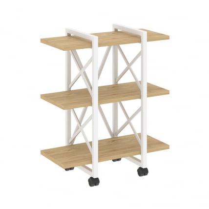 Стеллаж на колесных опорах - 3 полки LOFT  VR.L-MST.K-3.4V Металл белый Тиквуд светлый_0