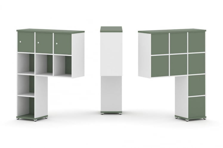 Надставка на стол высокая односторонняя + задняя стенка (8 шт.) + распашной фасад (3 шт.) CONCEPT CN.ONV-003 Кобо Белый бриллиант Белый металл_0