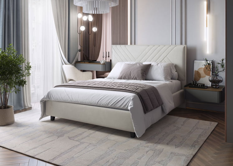 Кровать МИРА 2000*1400мм (без опор), велюр НЕО 02 (бежевый), (б/основания, б/матраса) / NEO_3