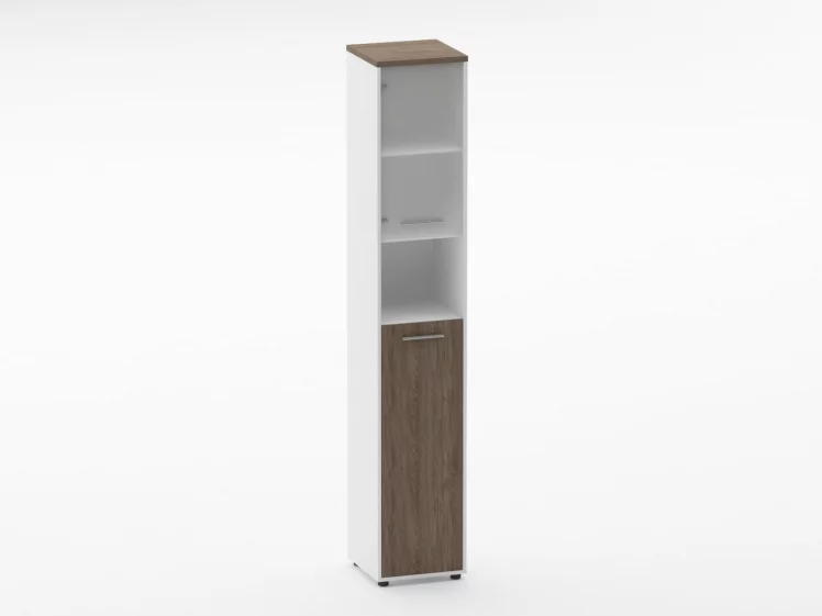 Шкаф 5 узкий верх стеклянная дверь, низ закрытый, с нишей Deka 10.23.20Л Дуб Верцаска/Белый_0