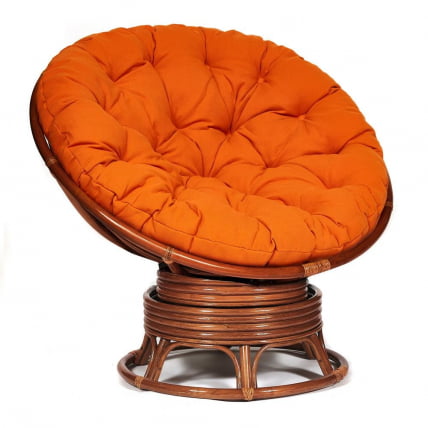Кресло-качалка PAPASAN/ПАПАСАН w 23/01 B /с подушкой/ 115х78х104 см, Pecan (орех), ткань Оранжевый, С 23_0