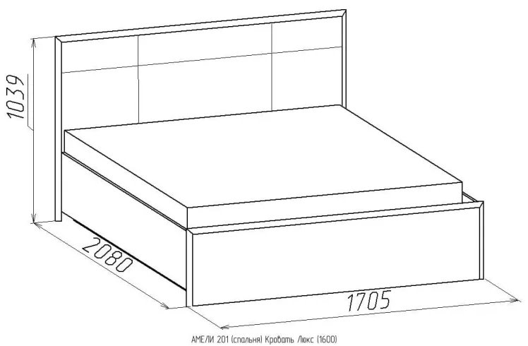 Кровать АМЕЛИ 1600 Люкс 201 с основанием дерево (дуб отбеленный)_1