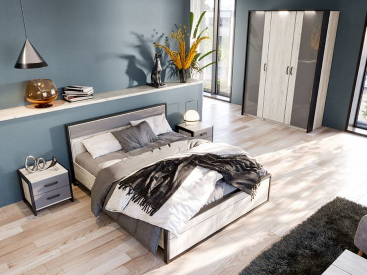 Комплект мебели для спальни Техно №3 Дуб Крафт белый Серый шифер_1