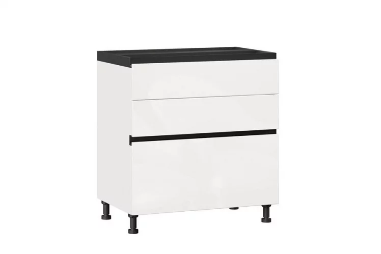 Тумба кухонная 800 с 3 ящиками ЛЮКС (4) Шервуд ЛД 281.800.000.152 Белый Белый глянец_0