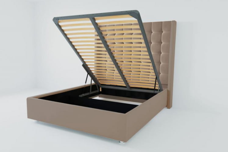 Мягкая интерьерная кровать "Венеция Люкс" с подъемным механизмом Материал фасада: Велюр; Спальное место: 2000х2000 мм; Цвет фасада: Серый; Цвет корпуса: Серый _0