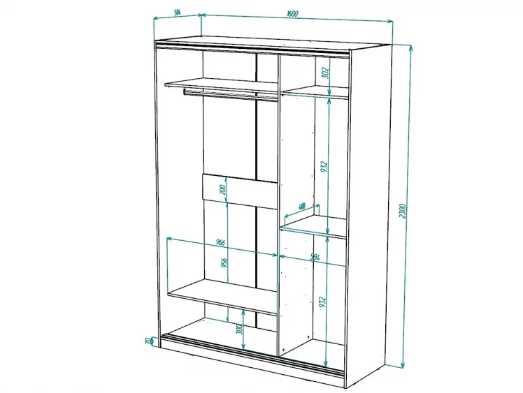Шкаф-купе 2-х дверный Виктория 1600х584х2300, Белый 16ДЗЗЗДЗЗЗ-ПШ-Б 310-394_2