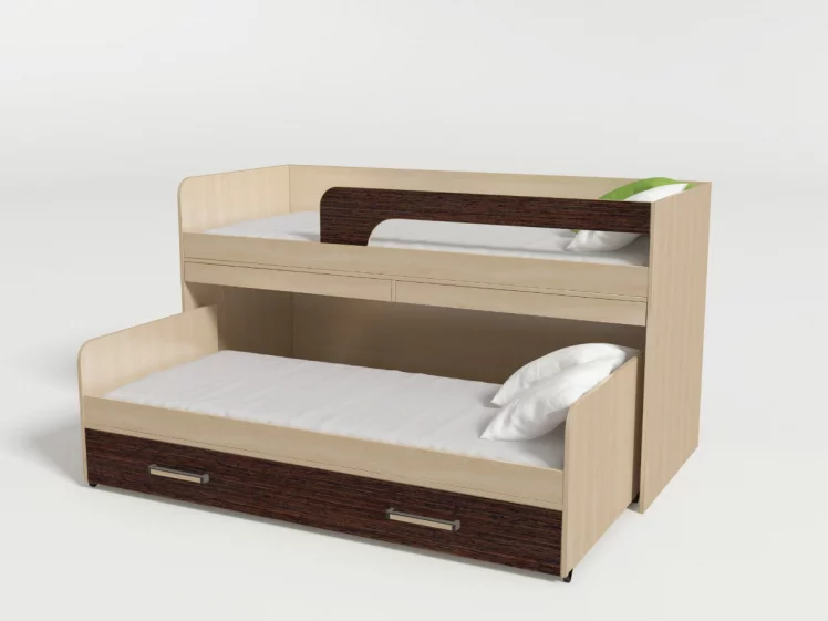 Кровать 2х ярусная №11 с ящиками и столами Дуб молочный/Венге_0