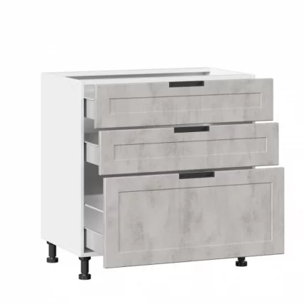 Тумба кухонная 800 с 3 ящиками (4) Джамис ЛД 296.160.000.011 Белый Белый камень_1