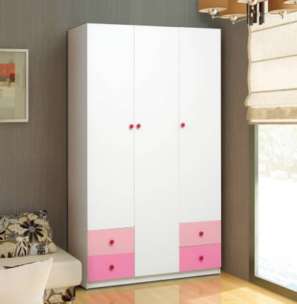 Шкаф 3-х дверный с ящиками Радуга Белый/Ярко-розовый/Светло-розовый_0