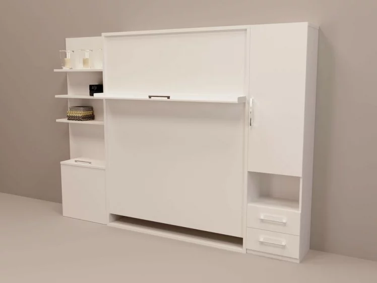 Шкаф-кровать Смарт 1 с полками 1600 левый Белая шагрень_0