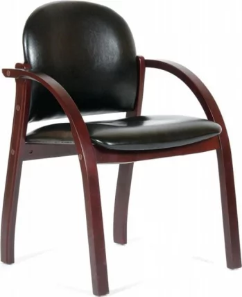 Кресло для посетителя CHAIRMAN 659 PU черный глянцевый/темный орех_0
