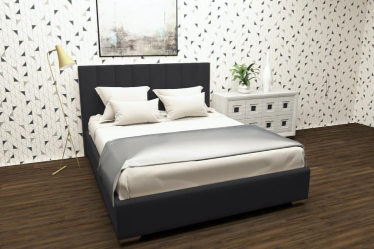 Мягкая интерьерная кровать Терра с подъемным механизмом Цвет фасада: Темно серый; Материал фасада: Металл/Велюр; Спальное место: 900х2000 мм_0