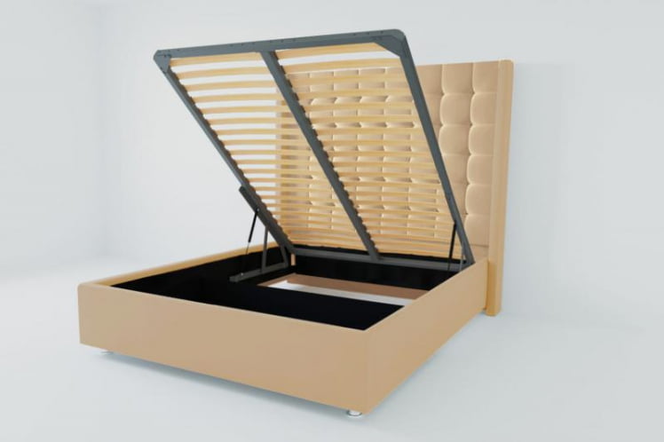 Мягкая интерьерная кровать "Венеция Люкс" с подъемным механизмом Материал фасада: Искусственная кожа; Спальное место: 2000х2000 мм; Цвет фасада: Бежевый; Цвет корпуса: Бежевый _0