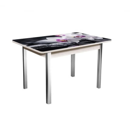 Стол раздвижной 1,55 Победа, СТЕКЛО, опоры полуовал ХРОМ, Беленый дуб/R041_0