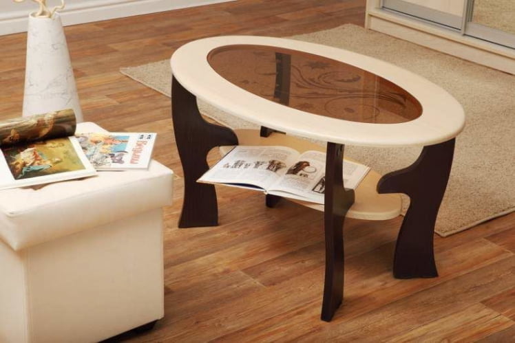 Стол журнальный Маджеста - 4 с пескоструйным рисунком Ясень Шимо темный/Ясень Шимо светлый_0