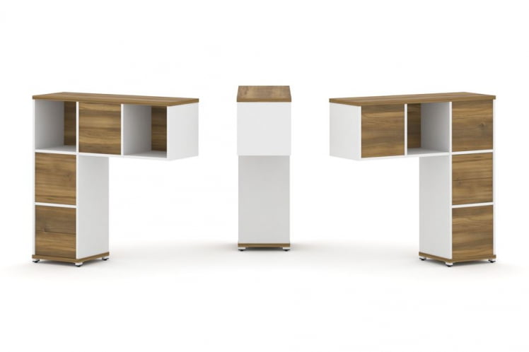 Надставка на стол низкая двухсторонняя + задняя стенка (5 шт.) + блок с 2-мя ящиками (2 шт.) CONCEPT CN.DNN-003 Сандал Янтарный Белый бриллиант Белый металл_0