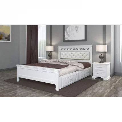 Кровать Грация 200х160 с выкатными ящиками Белый античный_1