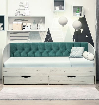 Кровать с продольной мягкой спинкой Софа №13 (800х1600) Дуб Крафт серый Велюр 032_0