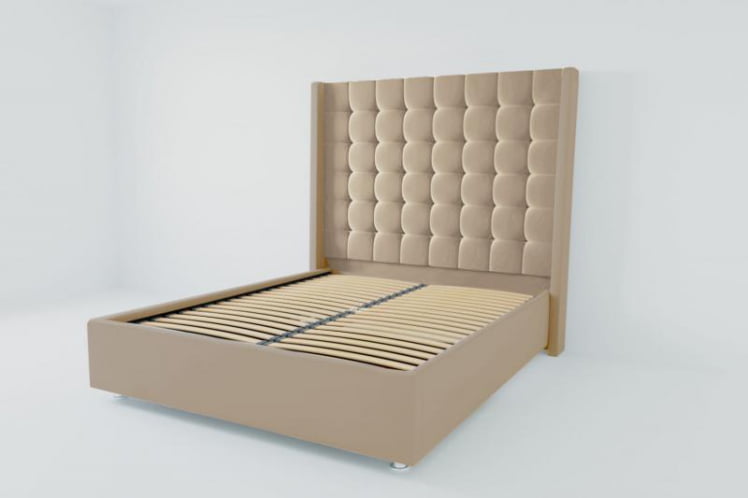 Мягкая интерьерная кровать &куот;Венеция Люкс&куот; с ортопедическими латами (металл) Материал фасада: Велюр; Спальное место: 1200х2000 мм; Цвет фасада: Светло серый; Цвет корпуса: Светло серый / "Венеция Люкс"_0