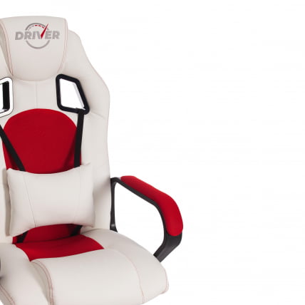 Кресло DRIVER (22) кож/зам/ткань, белый/красный, 36-01/TW-08_13