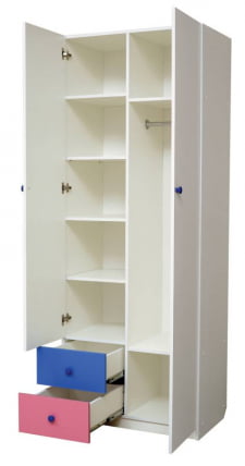 Шкаф 2-х дверный комбинированный с ящиками, зеркалом и фотопечатью Совята 2.1 Белый/Оранжевый/Лайм_1