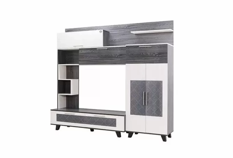 Стенка Элена Лайт 1 Ясень Черный Бодега Белый_0