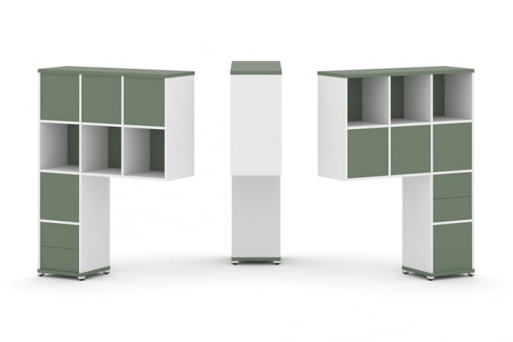 Надставка на стол высокая двухсторонняя + задняя стенка (8 шт.) + блок с 2-мя ящиками (2 шт.) CONCEPT CN.DNV-006 Кобо Белый бриллиант Белый металл_0