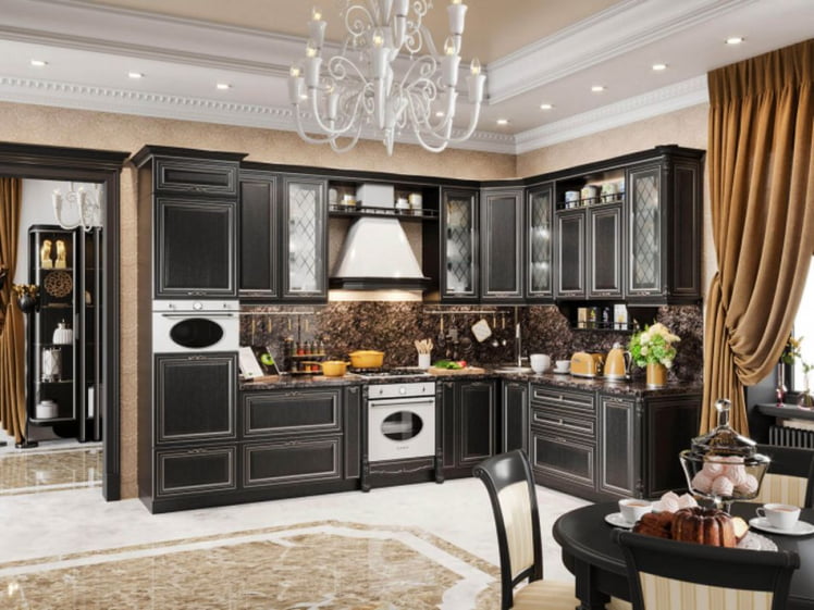 Шкаф кухонный 450 высокий со стеклом Италия ЛД 275.437.000 Черный Дуб темный_2