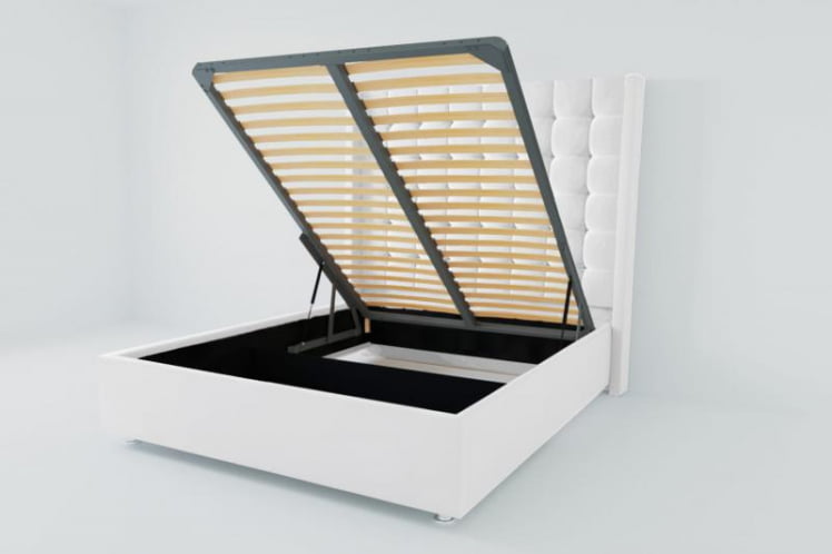 Мягкая интерьерная кровать "Венеция Люкс" с подъемным механизмом Материал фасада: Искусственная кожа; Спальное место: 2000х2000 мм; Цвет фасада: Белый; Цвет корпуса: Белый _0