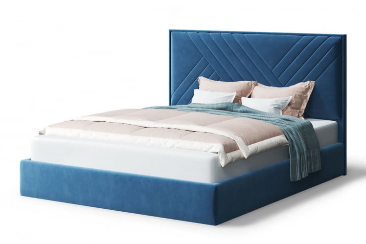 Кровать МИРА 2000*1400мм (без опор), велюр Бренди лайт 08 (синий), (б/основания, б/матраса)_0