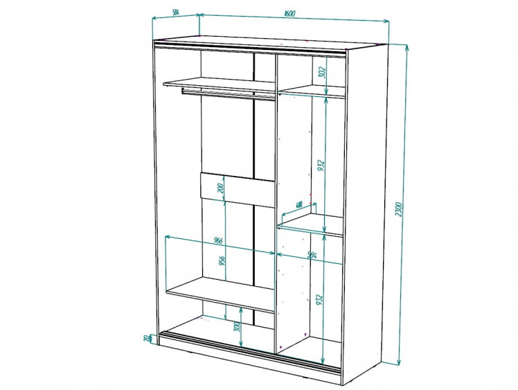Шкаф-купе 2-х дверный Виктория 1600х584х2300, Дуб сонома светлый 16ДЛЛЛДЗЗЗ-ПШ-Дсс 310-391_2