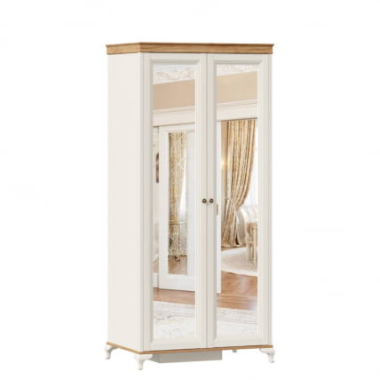 Шкаф двухстворчатый с зеркалами Вилладжио Алебастр/Дуб золотой_0