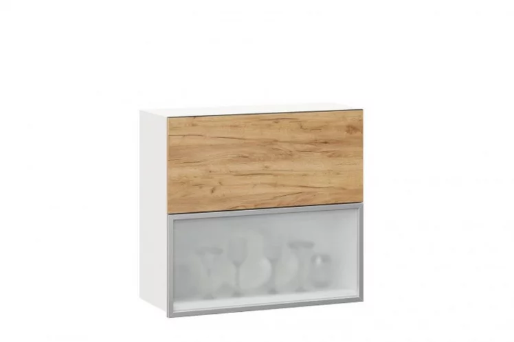 Шкаф кухонный 800 горизонтальный с 2 складными дверями комбинированный со стеклом Шервуд ЛД 281.981.000.137 Белый Дуб золотой_0