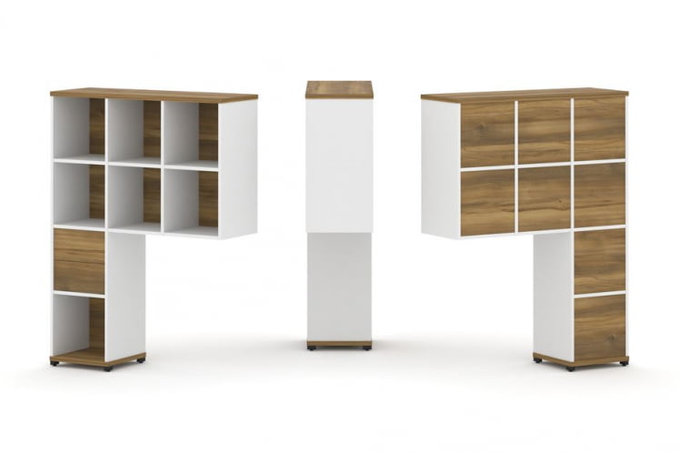 Надставка на стол высокая односторонняя + задняя стенка (8 шт.) + блок с 2-мя ящиками (1 шт.) CONCEPT CN.ONV-002 Сандал Янтарный Белый бриллиант Черный металл_0