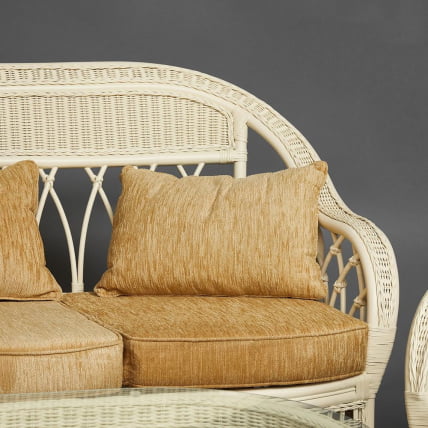 Комплект для отдыха MICHELLE ( стол со стеклом+ диван + 2 кресла + подушки) TCH White (белый), Ткань рубчик, цвет кремовый_10