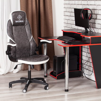 Кресло BAZUKA кож/зам, серый/белый , 2TONE/2TONE перф/36-01_22