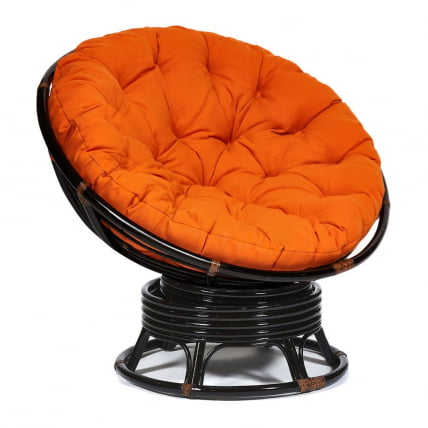 Кресло-качалка PAPASAN/ПАПАСАН w 23/01 B /с подушкой/ 115х78х104 см, Antique brown (античный черно-коричневый), ткань Оранжевый, С 23_0