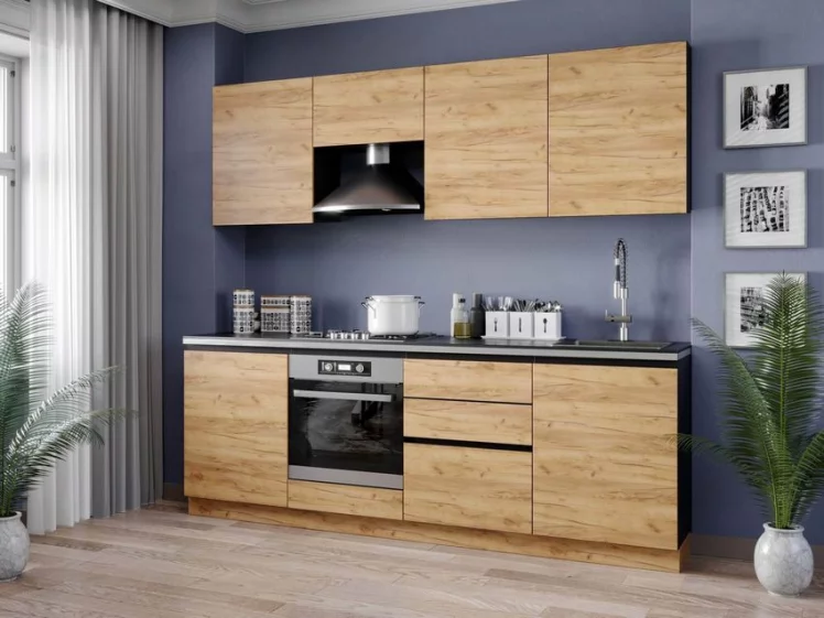 Шкаф кухонный 450 высокий Шервуд ЛД 281.430.000.035 Черный Дуб золотой_2